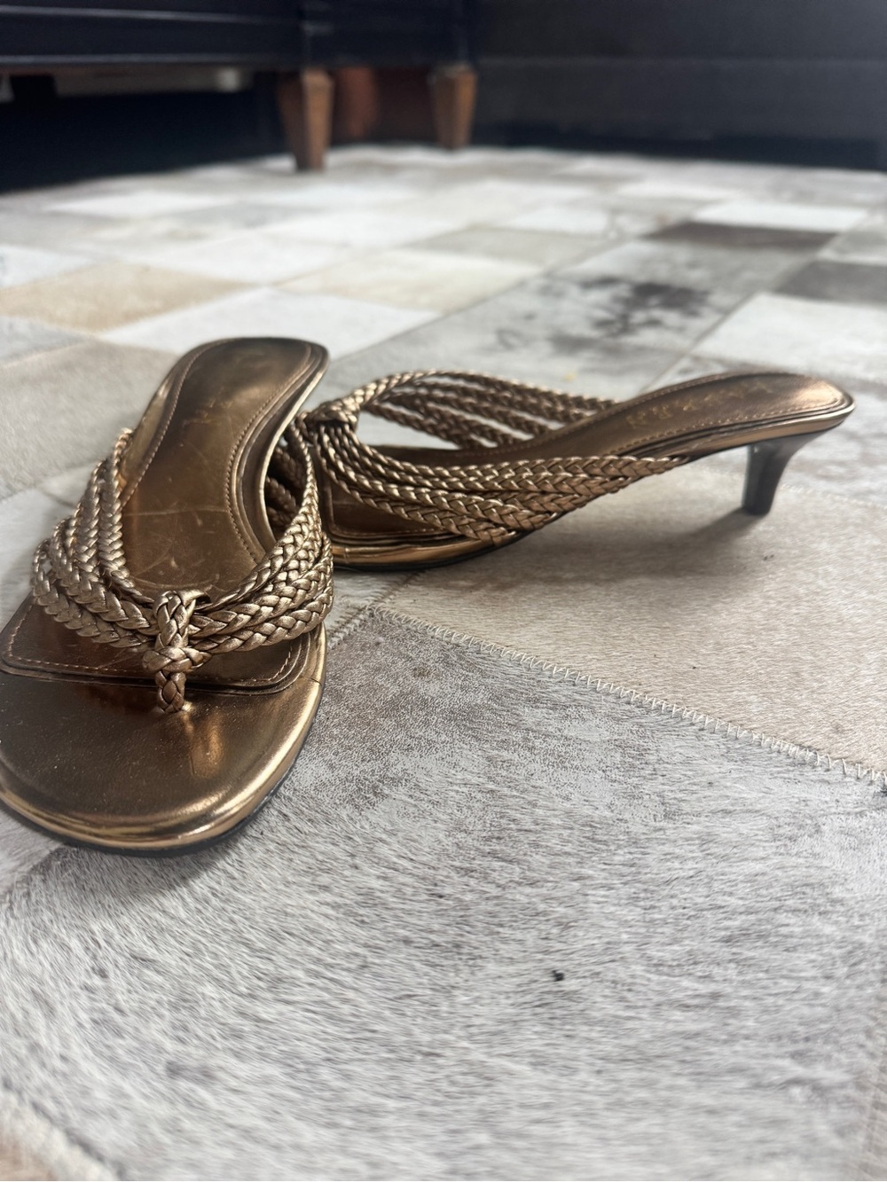 Lauren Ralph Lauren Metallic Bronze Braided Kitten Heel Mules